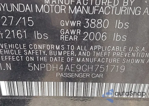 2016 Hyundai Elantra Se из США, поврежденный, VIN 5NPDH4AE9GH751719